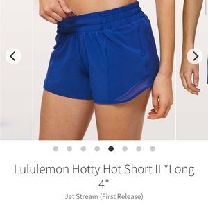 Lululemon Hotty Hot Short II *Long 4” size 6 Blue Jet Stream